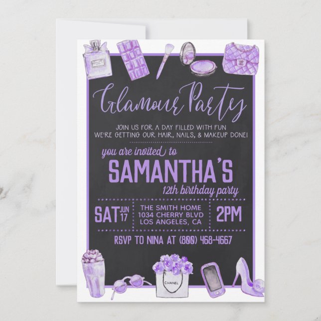 Invitación a la fiesta de cumpleaños del glamour (Anverso)