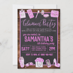 Invitación a la fiesta de cumpleaños del glamour