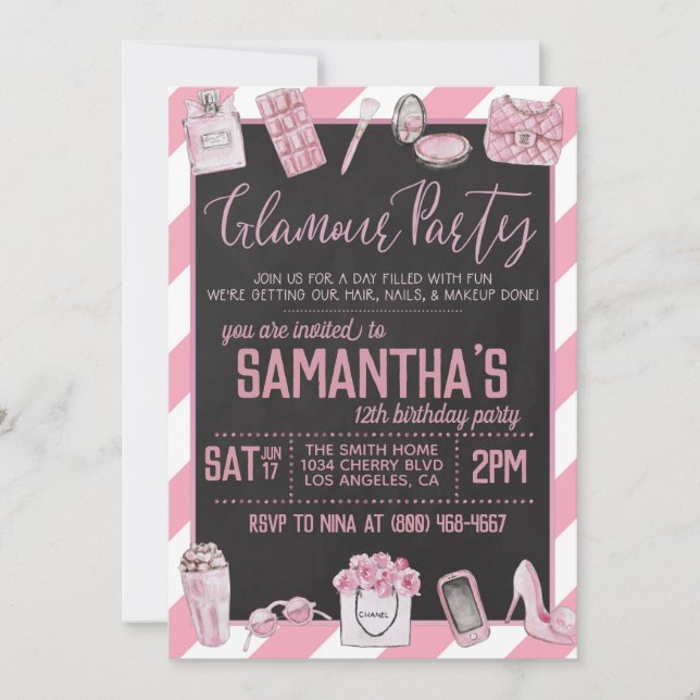 Invitación a la fiesta de cumpleaños del glamour (Anverso)