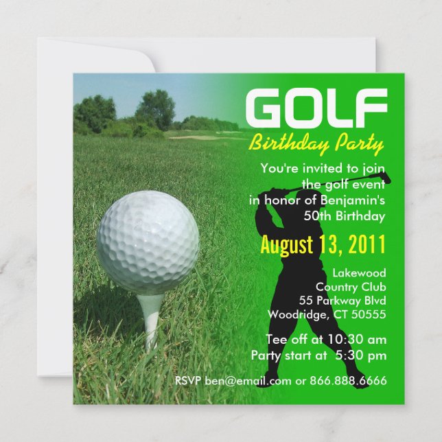 Invitación a la fiesta de cumpleaños del golf (Anverso)