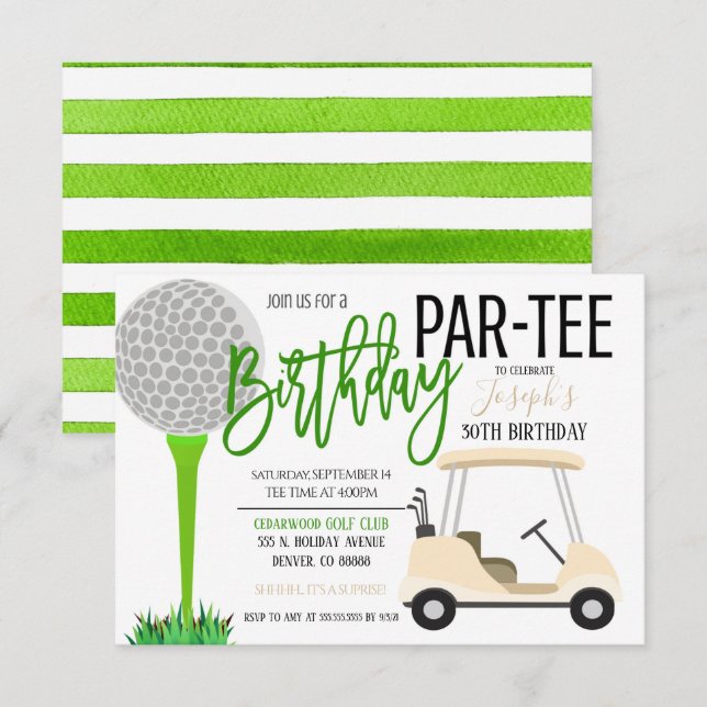 Invitación a la fiesta de cumpleaños del golf (Anverso / Reverso)