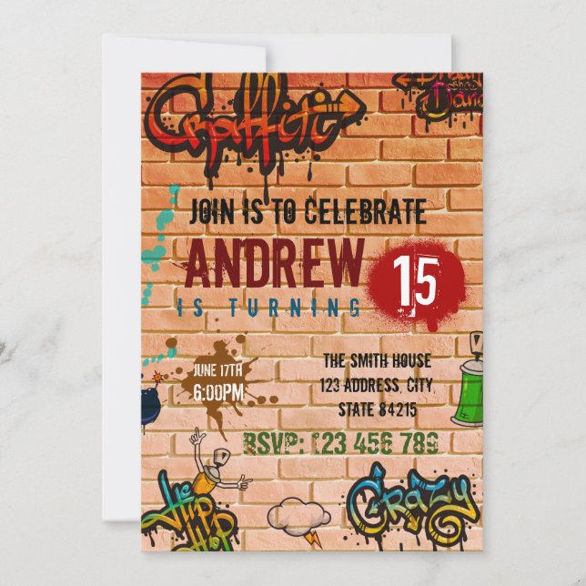 Invitación a la fiesta de cumpleaños del graffiti (Anverso)