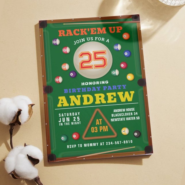 Invitación a la fiesta de cumpleaños del grupo Sno (Snooker Invitation Pool Birthday)