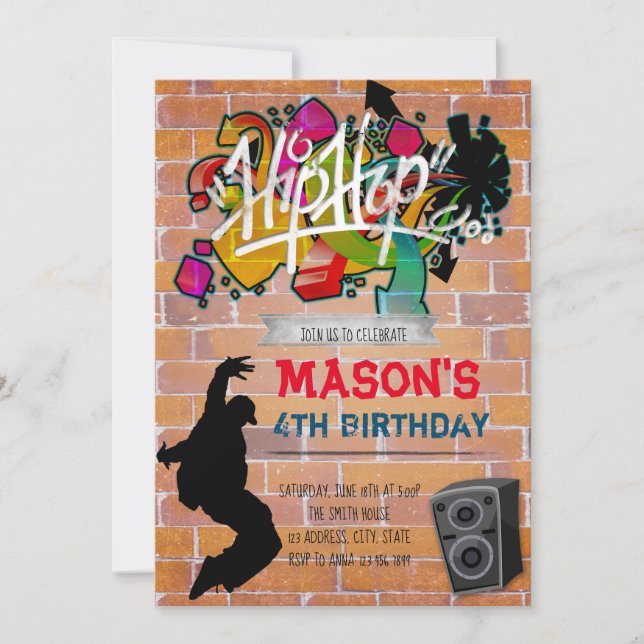 Invitación a la fiesta de cumpleaños del hip hop (Anverso)