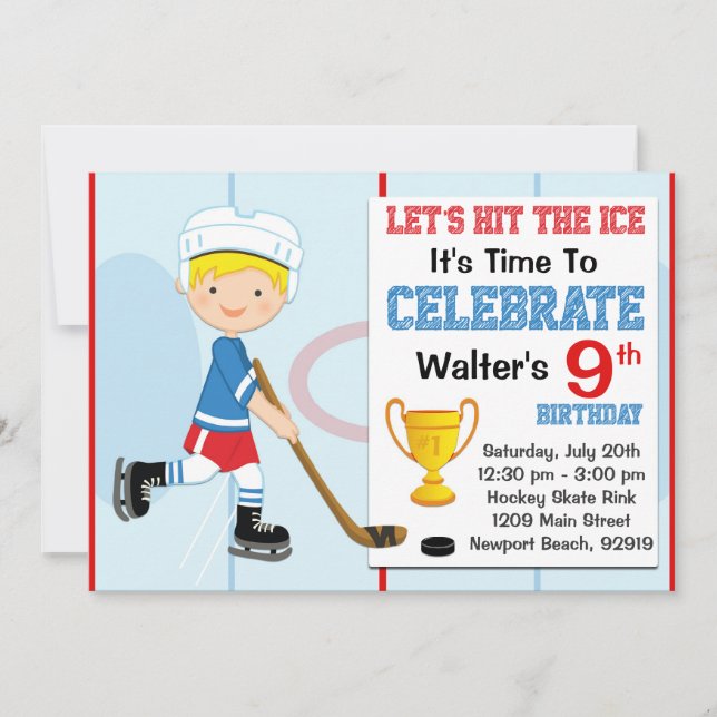 Invitación a la fiesta de cumpleaños del hockey (Anverso)