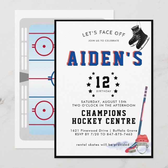 Invitación a la fiesta de cumpleaños del hockey (Anverso / Reverso)
