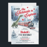 Invitación a la fiesta de cumpleaños del Jurassic<br><div class="desc">Nuestra Invitación a la fiesta de cumpleaños Jurassic Polar Express está disponible para descarga instantánea o como opción impresa. Esta invitación presenta un diseño acuático de ensueño del Polar Express viajando a través de un paisaje nevado con un dinosaurio altísimo, combinando dos amados temas. Es perfecto para los fans de...</div>