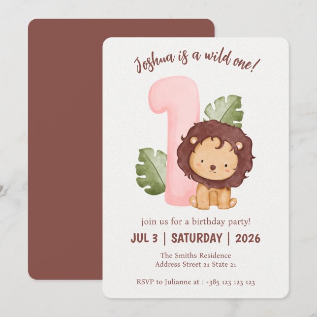 Invitación a la fiesta de cumpleaños del león salv (Anverso / Reverso)