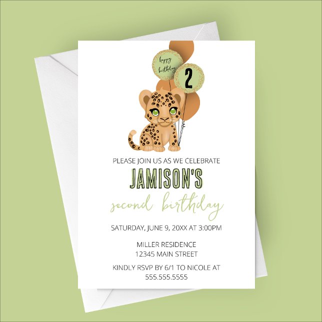 Invitación a la fiesta de cumpleaños del leopardo  (Minimalist Leopard Birthday Party Invitation | Summer Birthday )