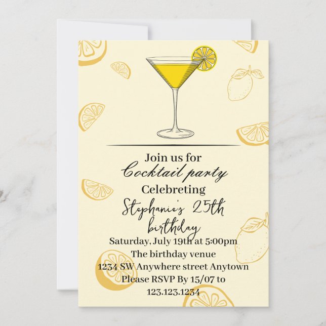 Invitación a la fiesta de cumpleaños del limón de  (Anverso)