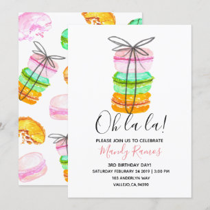 Invitación a la fiesta de cumpleaños del macaron f