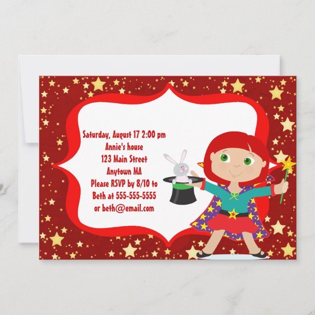 Invitación a la fiesta de cumpleaños del mago Chic (Anverso)