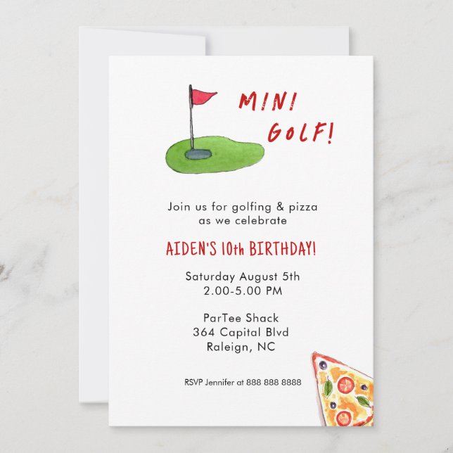 Invitación a la fiesta de cumpleaños del Mini Golf (Anverso)