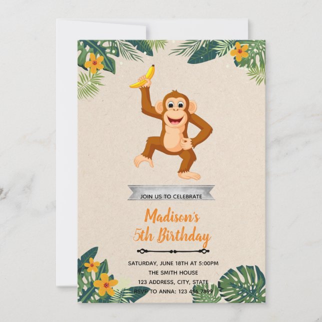 Invitación a la fiesta de cumpleaños del mono de H (Anverso)
