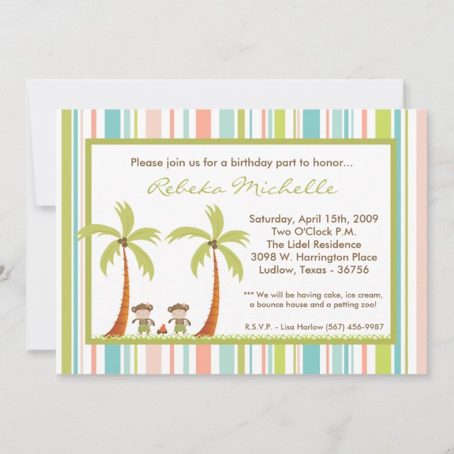 Invitación a la fiesta de cumpleaños del mono geme (Anverso)