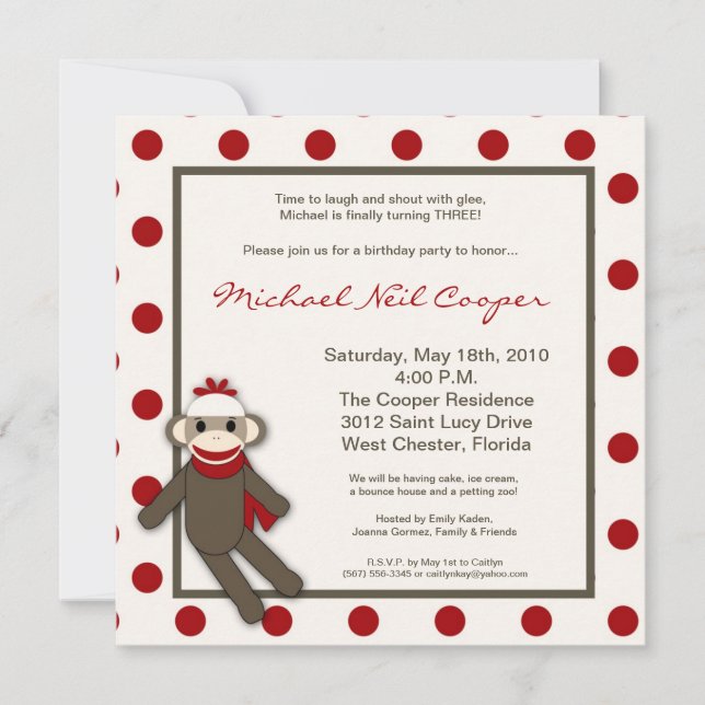 Invitación a la fiesta de cumpleaños del mono rojo (Anverso)