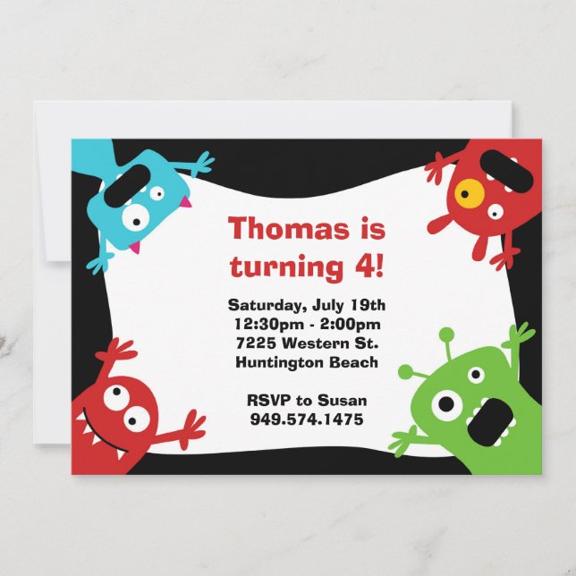 Invitación a la fiesta de cumpleaños del monstruo (Anverso)