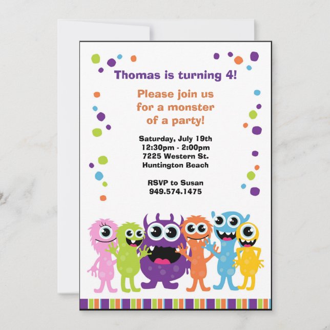 Invitación a la fiesta de cumpleaños del monstruo (Anverso)