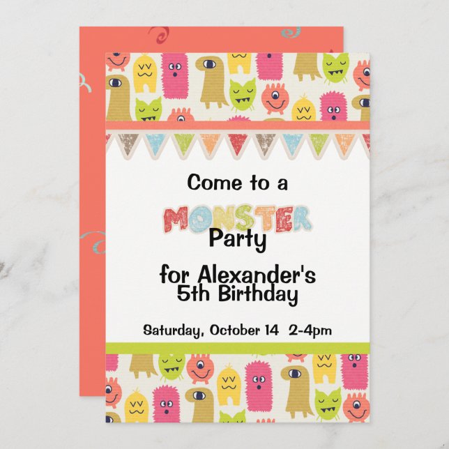 Invitación a la fiesta de cumpleaños del Monstruo  (Anverso / Reverso)
