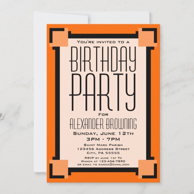 Invitación a la fiesta de cumpleaños del naranja A (Anverso)
