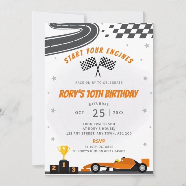 Invitación a la fiesta de cumpleaños del naranja C (Anverso)