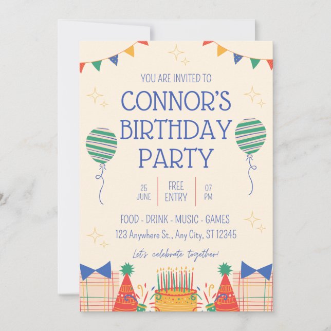 Invitación a la fiesta de cumpleaños del niño (Anverso)