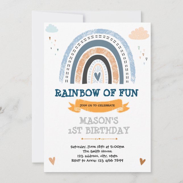 Invitación a la fiesta de cumpleaños del niño arco (Anverso)
