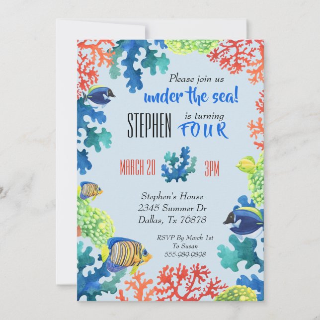 Invitación a la fiesta de cumpleaños del niño bajo (Anverso)