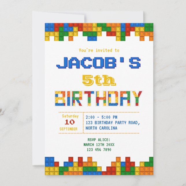 Invitación a la fiesta de cumpleaños del niño Bloq (Anverso)