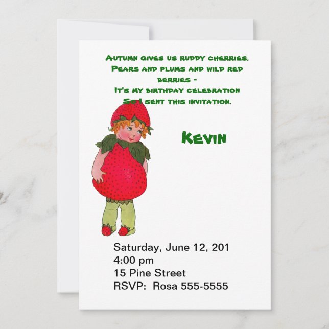 Invitación a la fiesta de cumpleaños del niño de f (Anverso)