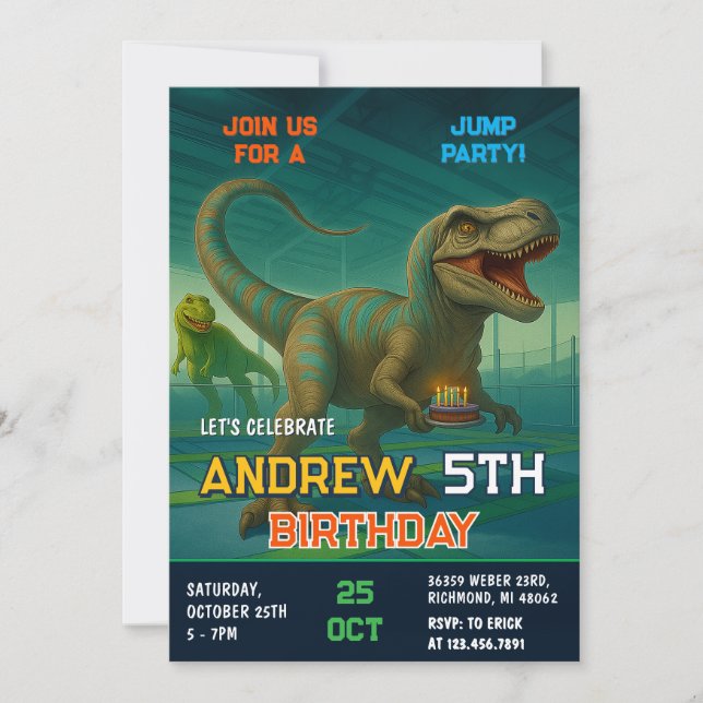 Invitación a la fiesta de cumpleaños del niño Dino (Anverso)