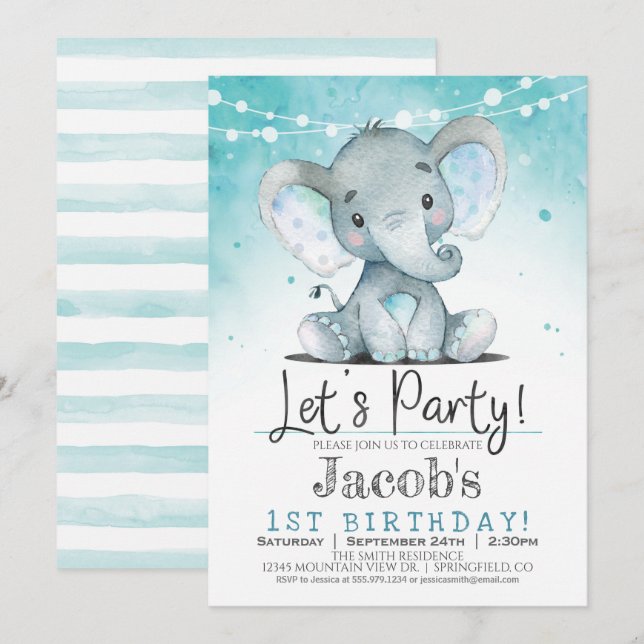 Invitación a la fiesta de cumpleaños del niño elef (Anverso / Reverso)
