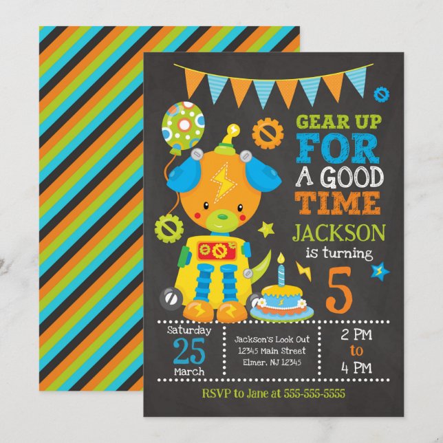 Invitación a la fiesta de cumpleaños del niño robo (Anverso / Reverso)