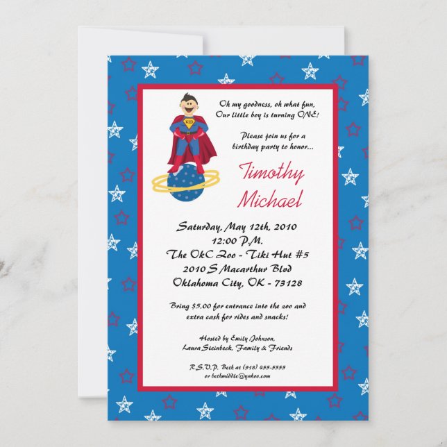 Invitación a la fiesta de cumpleaños del niño Supe (Anverso)