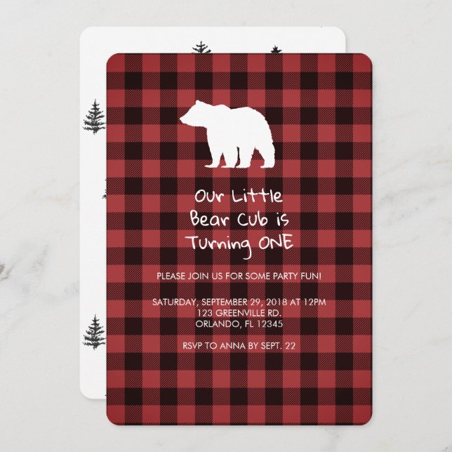 Invitación a la fiesta de cumpleaños del osezno qu (Anverso / Reverso)