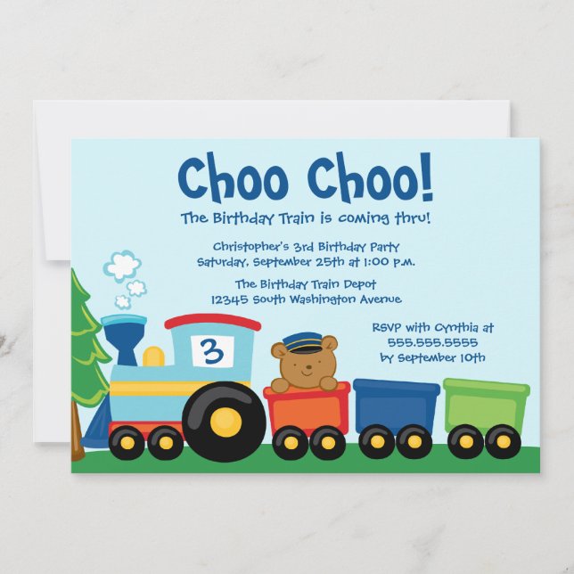 Invitación a la fiesta de cumpleaños del oso del t (Anverso)
