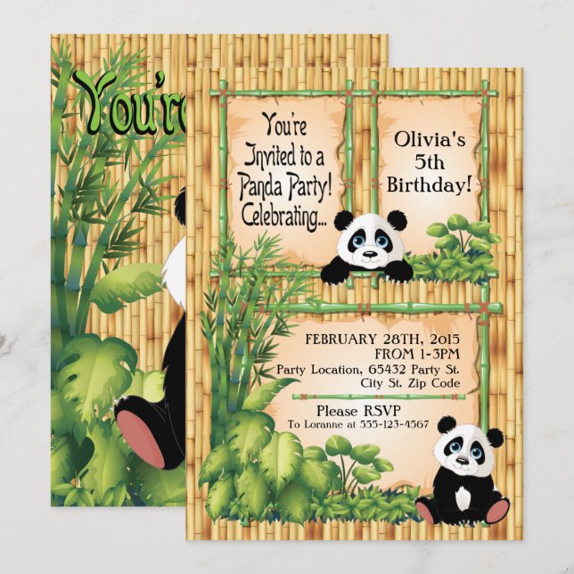 Invitación a la fiesta de cumpleaños del oso Panda (Anverso / Reverso)