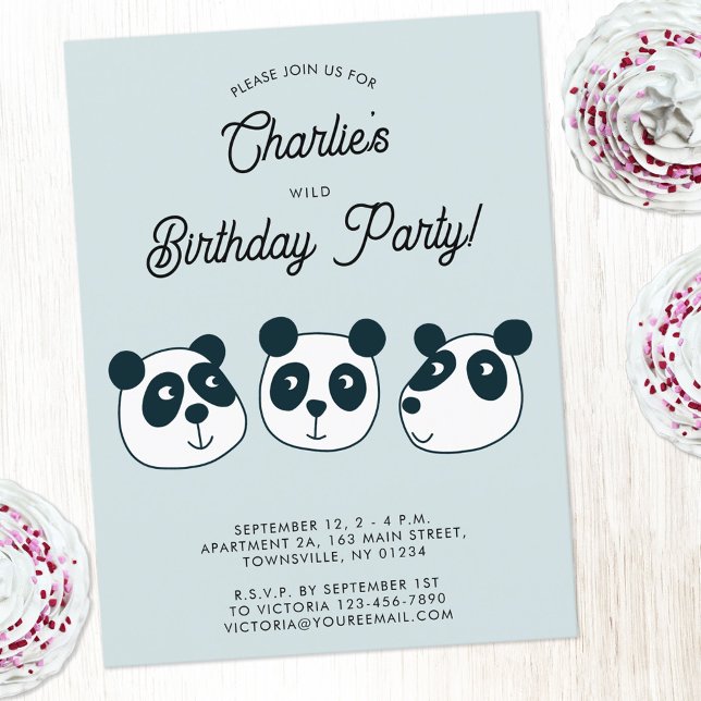 Invitación a la fiesta de cumpleaños del oso panda (Cute panda bear animal themed personalized kids birthday party invitation postcard)