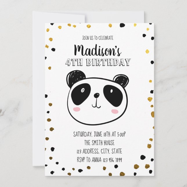 Invitación a la fiesta de cumpleaños del panda. (Anverso)