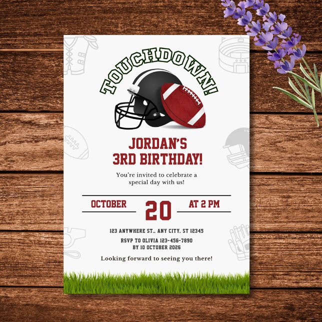 Invitación a la fiesta de cumpleaños del partido d (Touchdown Football Birthday Party Invitation)