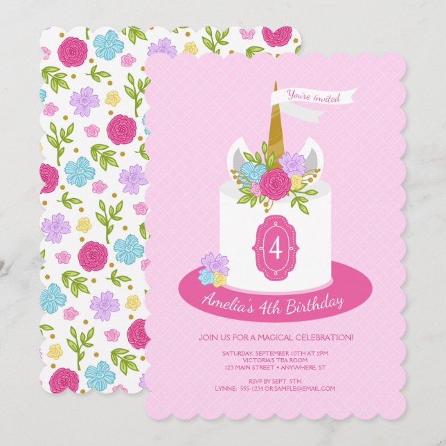 Invitación a la fiesta de cumpleaños del pastel de (Anverso / Reverso)