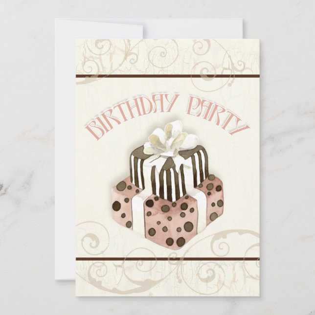 Invitación a la fiesta de cumpleaños del pastel de (Anverso)