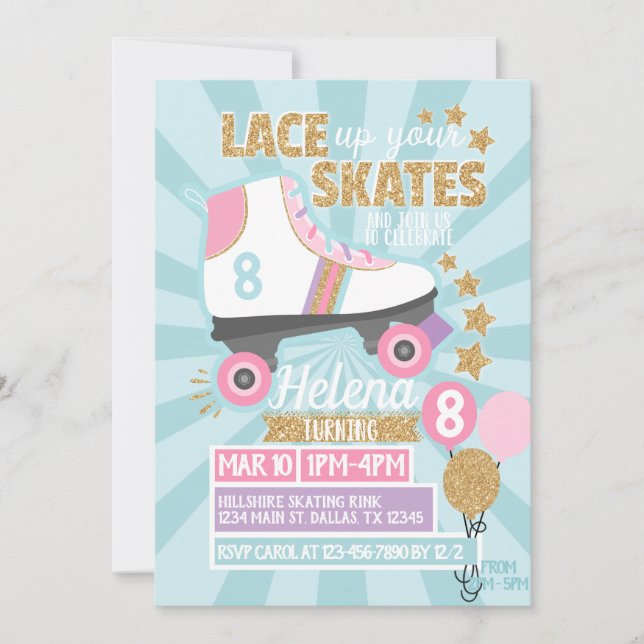 Invitación a la fiesta de cumpleaños del patinaje  (Anverso)