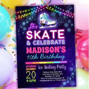 Invitación a la fiesta de cumpleaños del patinaje