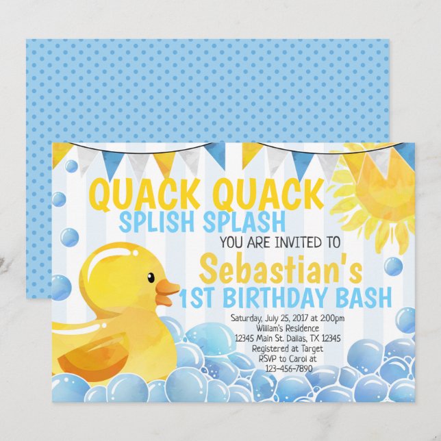 Invitación a la fiesta de cumpleaños del Pato de G (Anverso / Reverso)