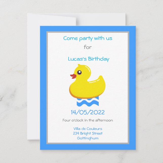 invitación a la fiesta de cumpleaños del pato de g (Anverso)
