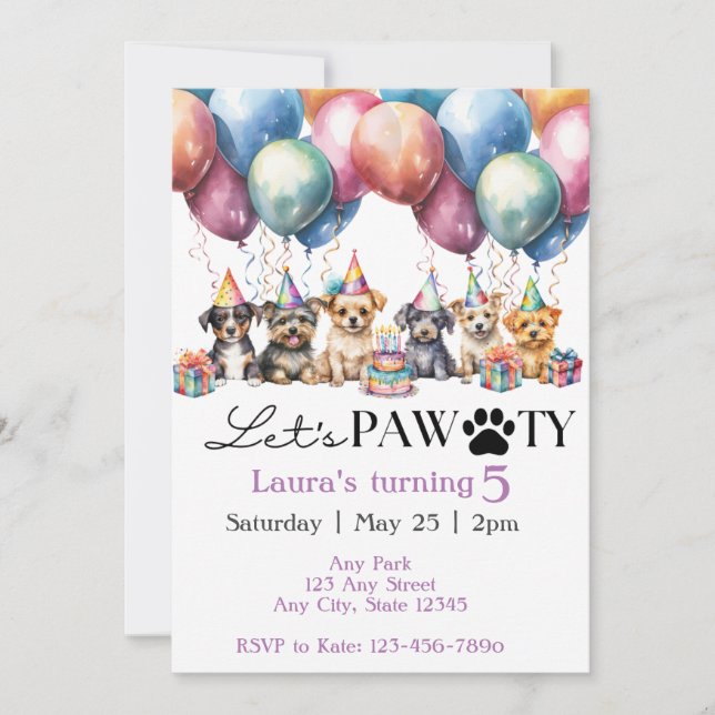 Invitación a la fiesta de cumpleaños del perro acu (Anverso)