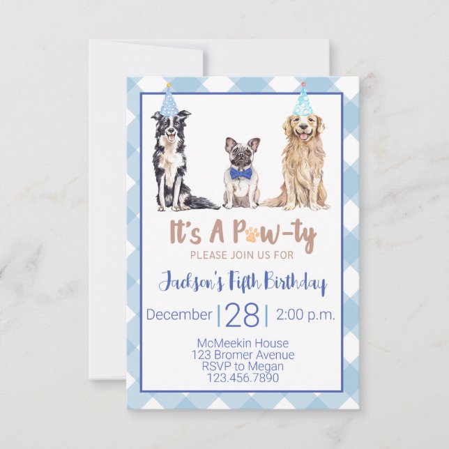 Invitación a la fiesta de cumpleaños del perro con (Anverso)