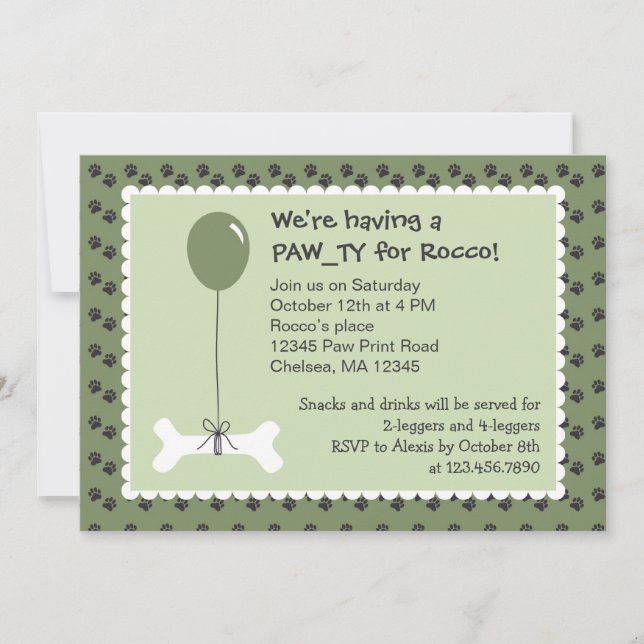 Invitación a la fiesta de cumpleaños del perro con (Anverso)