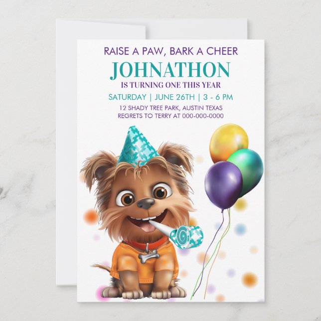 Invitación a la fiesta de cumpleaños del perro con (Anverso)